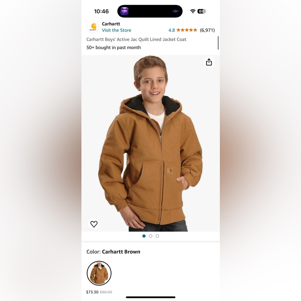 Carhartt Boys' Active Jac Quilt Lined Jacket Coat NEW with tags
